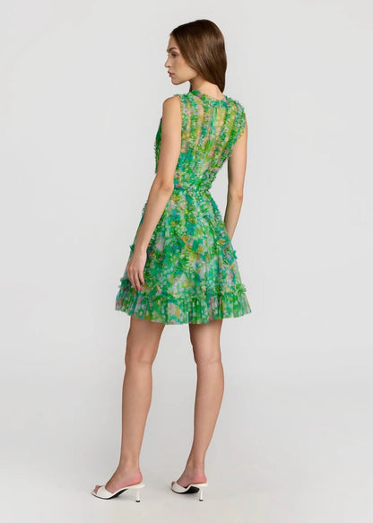 Micro Ruffle Floral A-Line Mini Dress