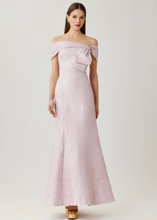 Jacquard Asymmetrical Off The Shoulder Gown