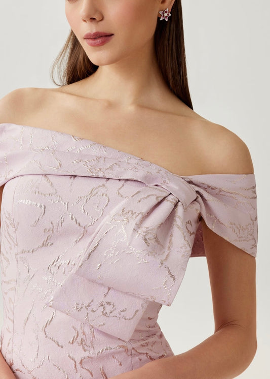 Jacquard Asymmetrical Off The Shoulder Gown