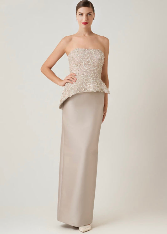 Beaded Column Skirt Gown