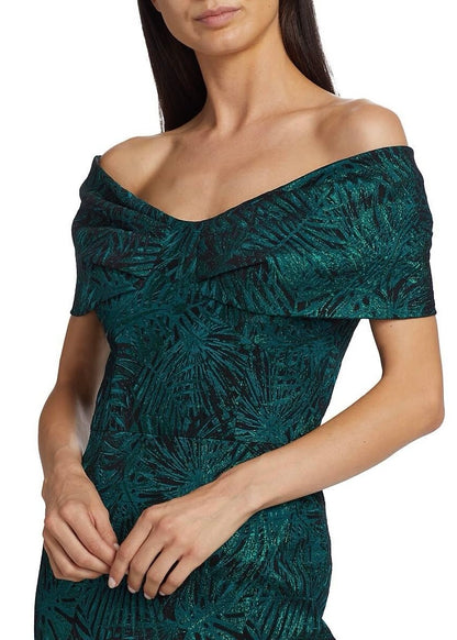 Off-The-Shoulder Jacquard Column Gown