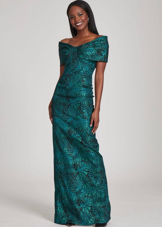 Off-The-Shoulder Jacquard Column Gown