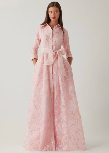 Metallic Organza Jacquard Shirt Waist Gown