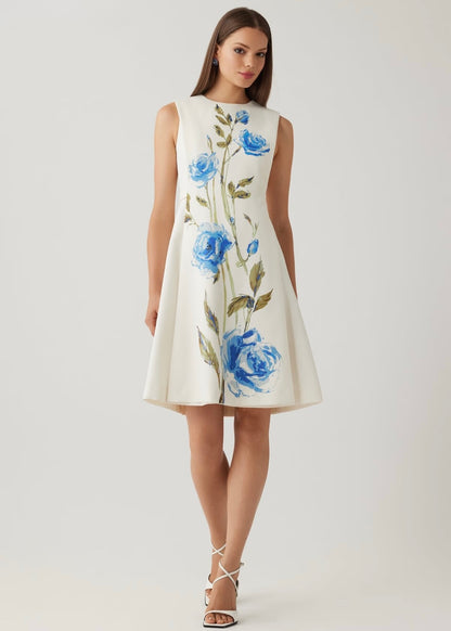 Crepe Digital Flower Print Apron Dress