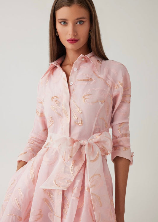 Metallic Organza Jacquard Shirt Waist Gown