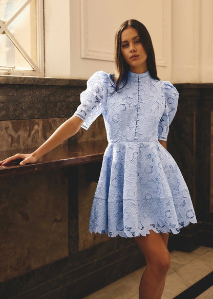 Lacy Puff Sleeve Mini Dress