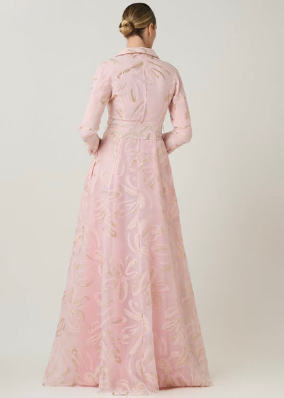 Metallic Organza Jacquard Shirt Waist Gown