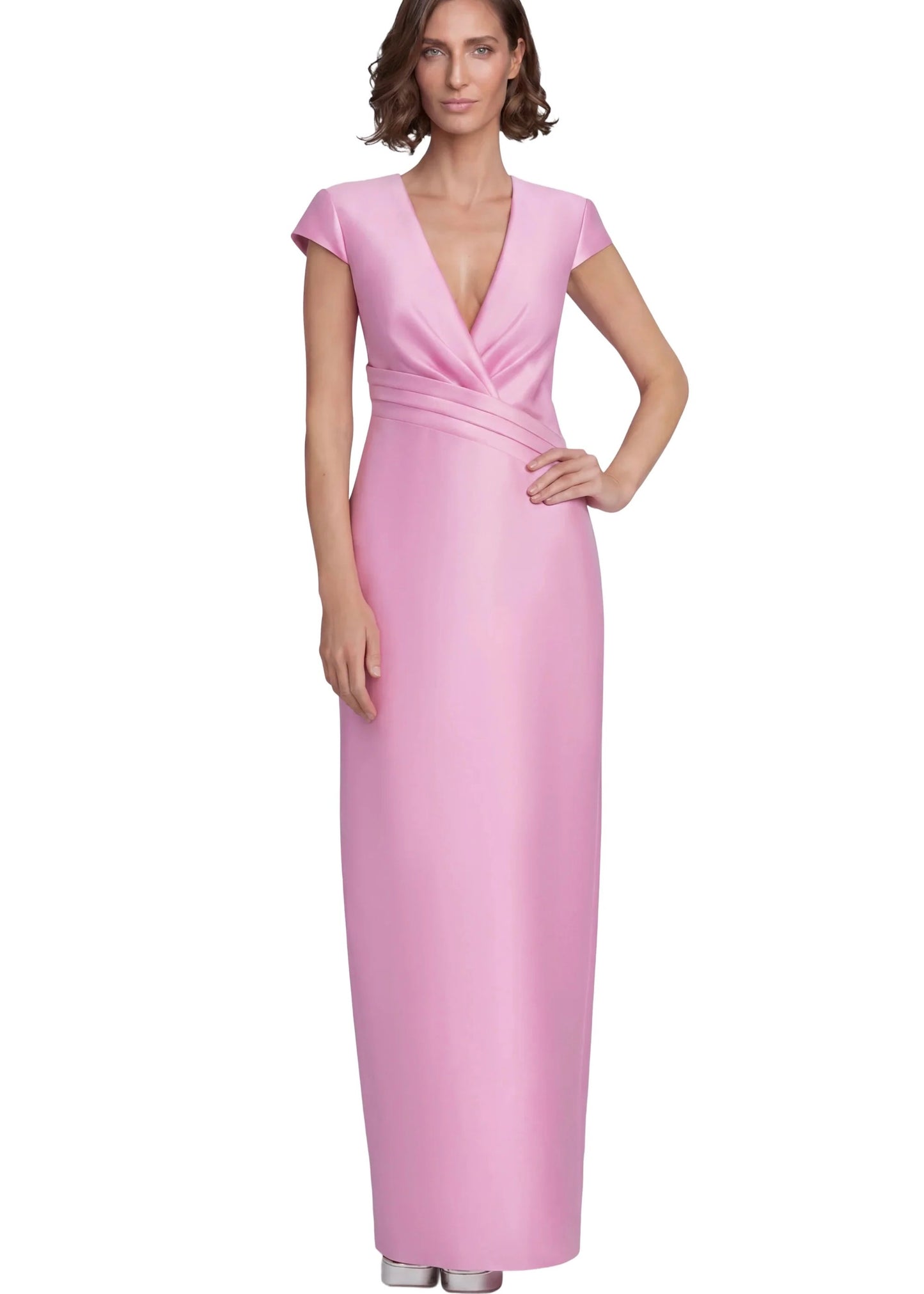 Cap Sleeve V-Neck Column Gown