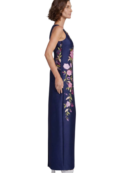 Sleeveless Embroidered Floral Column Gown