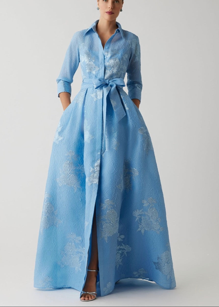 Metallic Jacquard Shirt Waist Gown