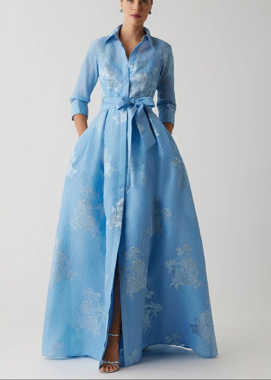 Metallic Jacquard Shirt Waist Gown