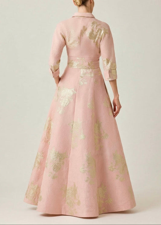 Metallic Floral Jacquard Shirt Waist Gown