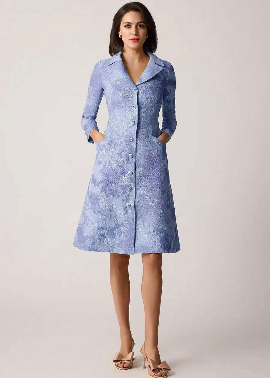 Metallic Jacquard Gold Button Coat Dress