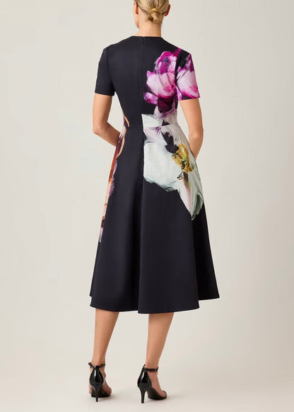 Cotton Print Short Sleeve Jewel Neck Fit & Flare Dress