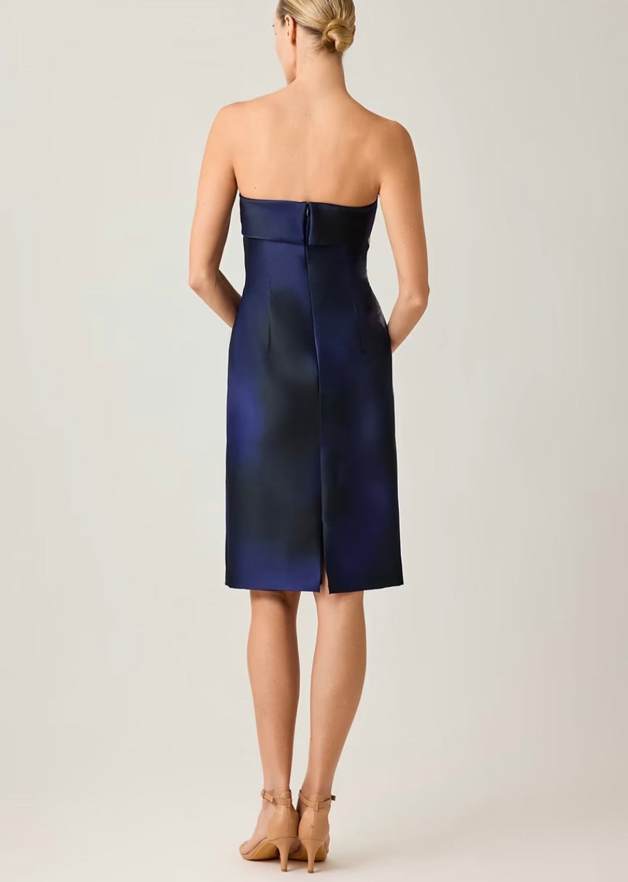 Mikado Floral Border Print Strapless Dress
