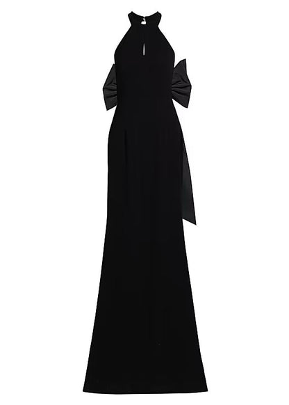 Black Halter Gown With Elegant Oversized Back Bow