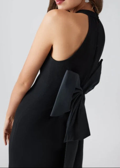 Black Halter Gown With Elegant Oversized Back Bow