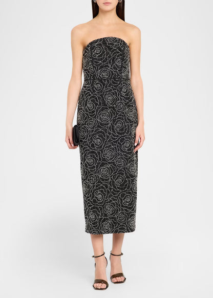 Kait Floral Beaded Column Midi Dress