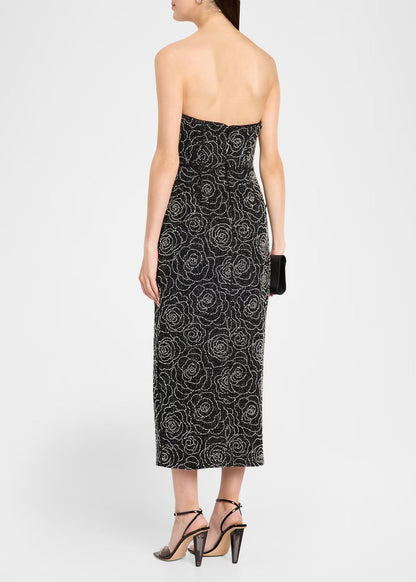 Kait Floral Beaded Column Midi Dress