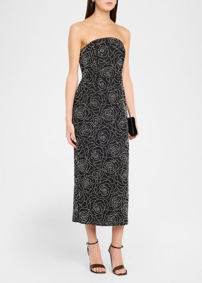 Kait Floral Beaded Column Midi Dress