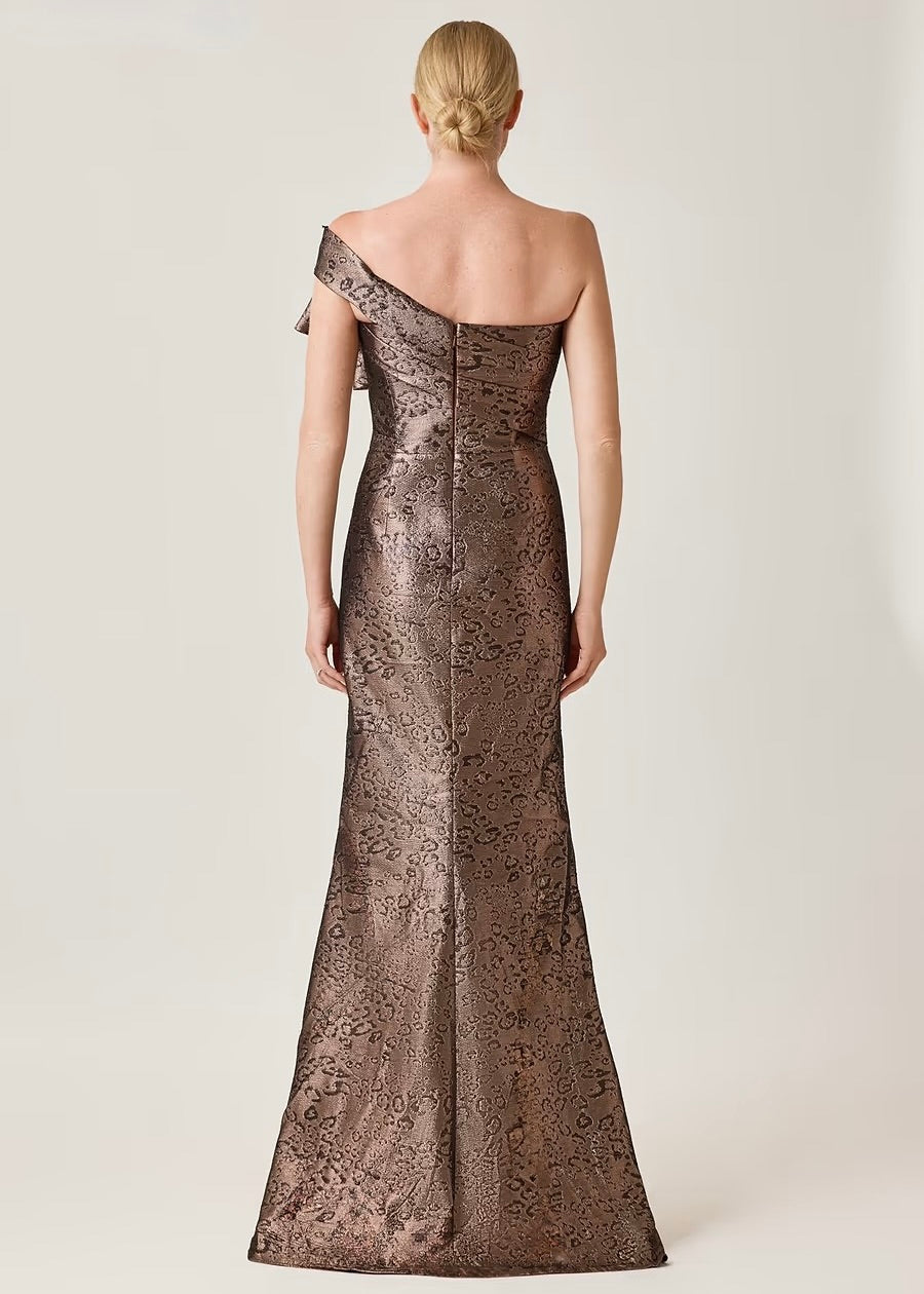 Metallic Jacquard Column Gown