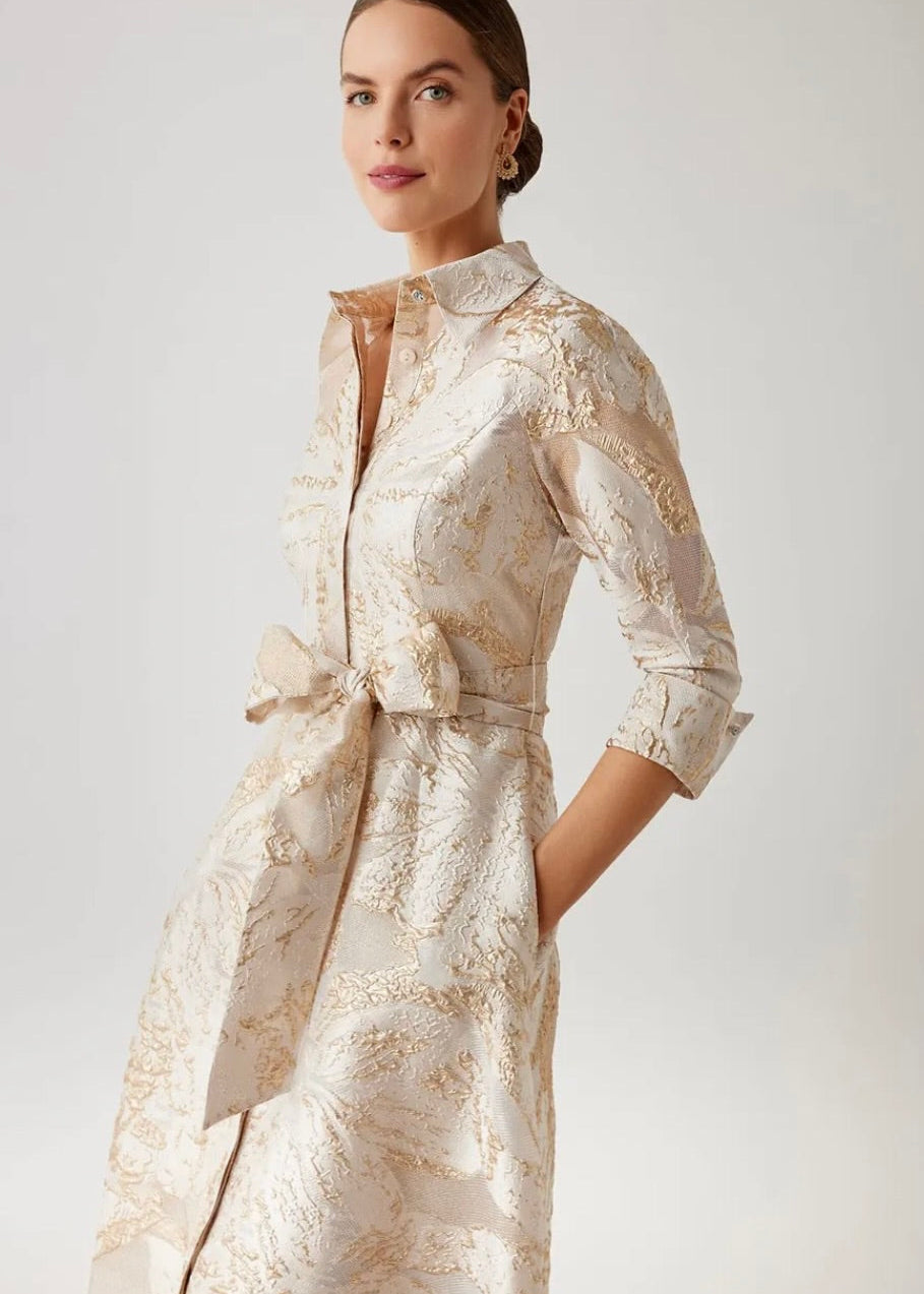 Metallic Burn Out Jacquard Shirt Waist Gown