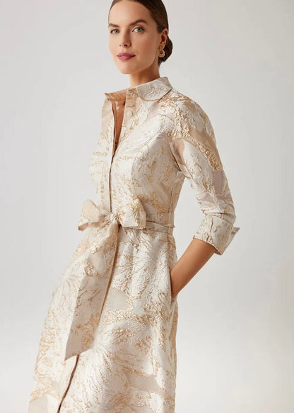 Metallic Burn Out Jacquard Shirt Waist Gown