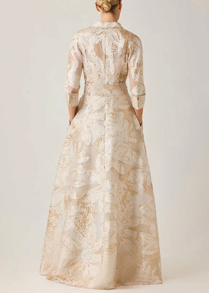 Metallic Burn Out Jacquard Shirt Waist Gown
