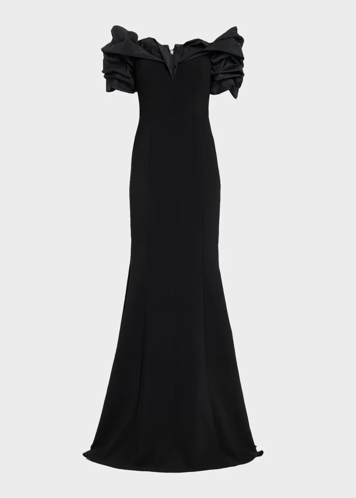 Crepe Taffeta Crunch Bodice Off Shoulder Gown