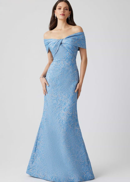 Jacquard Twist Bust Off Shoulder Mermaid Gown