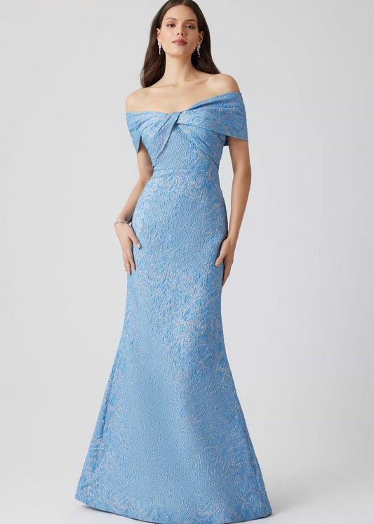 Jacquard Twist Bust Off Shoulder Mermaid Gown