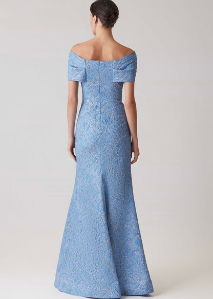 Jacquard Twist Bust Off Shoulder Mermaid Gown