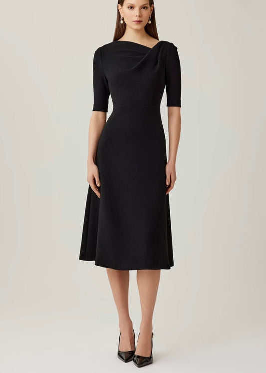 Crepe Asymmetrical Draped A Line Dress
