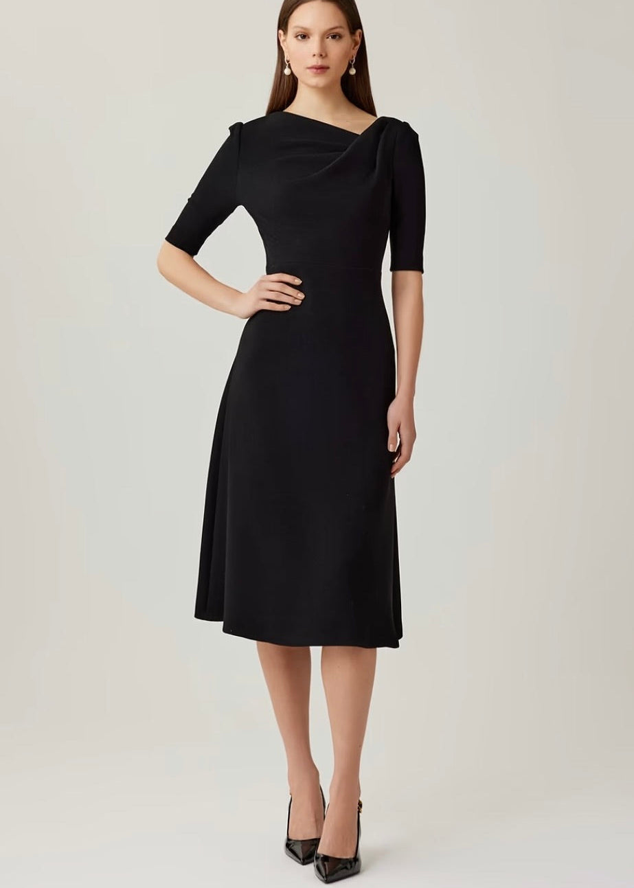 Crepe Asymmetrical Draped A Line Dress