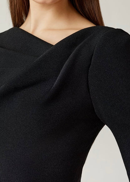 Crepe Asymmetrical Draped A Line Dress