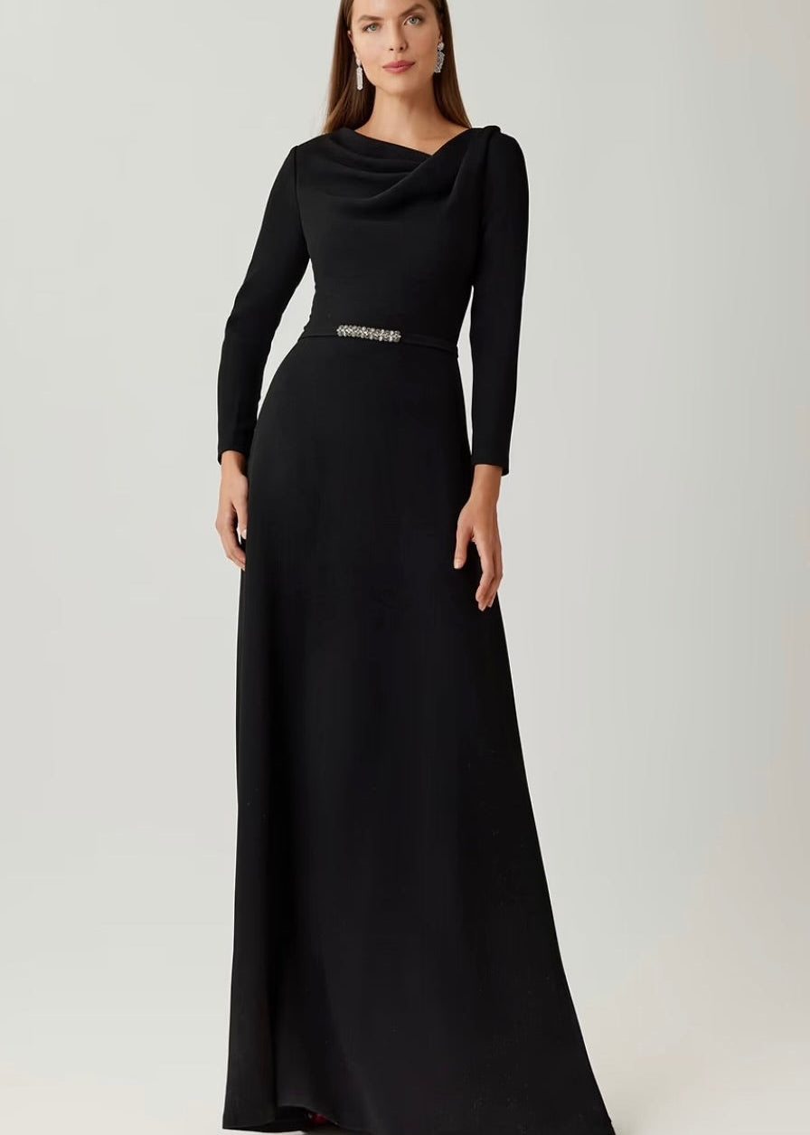 Crepe Drape Neck A Line Gown