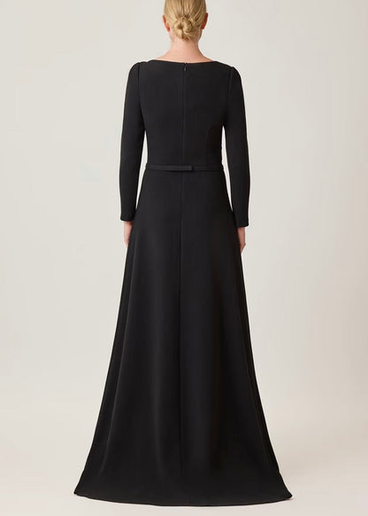 Crepe Drape Neck A Line Gown