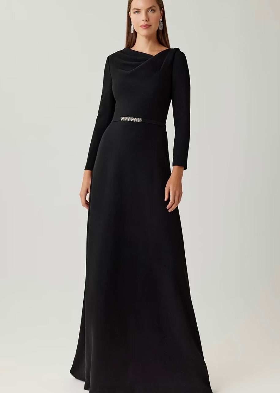 Crepe Drape Neck A Line Gown