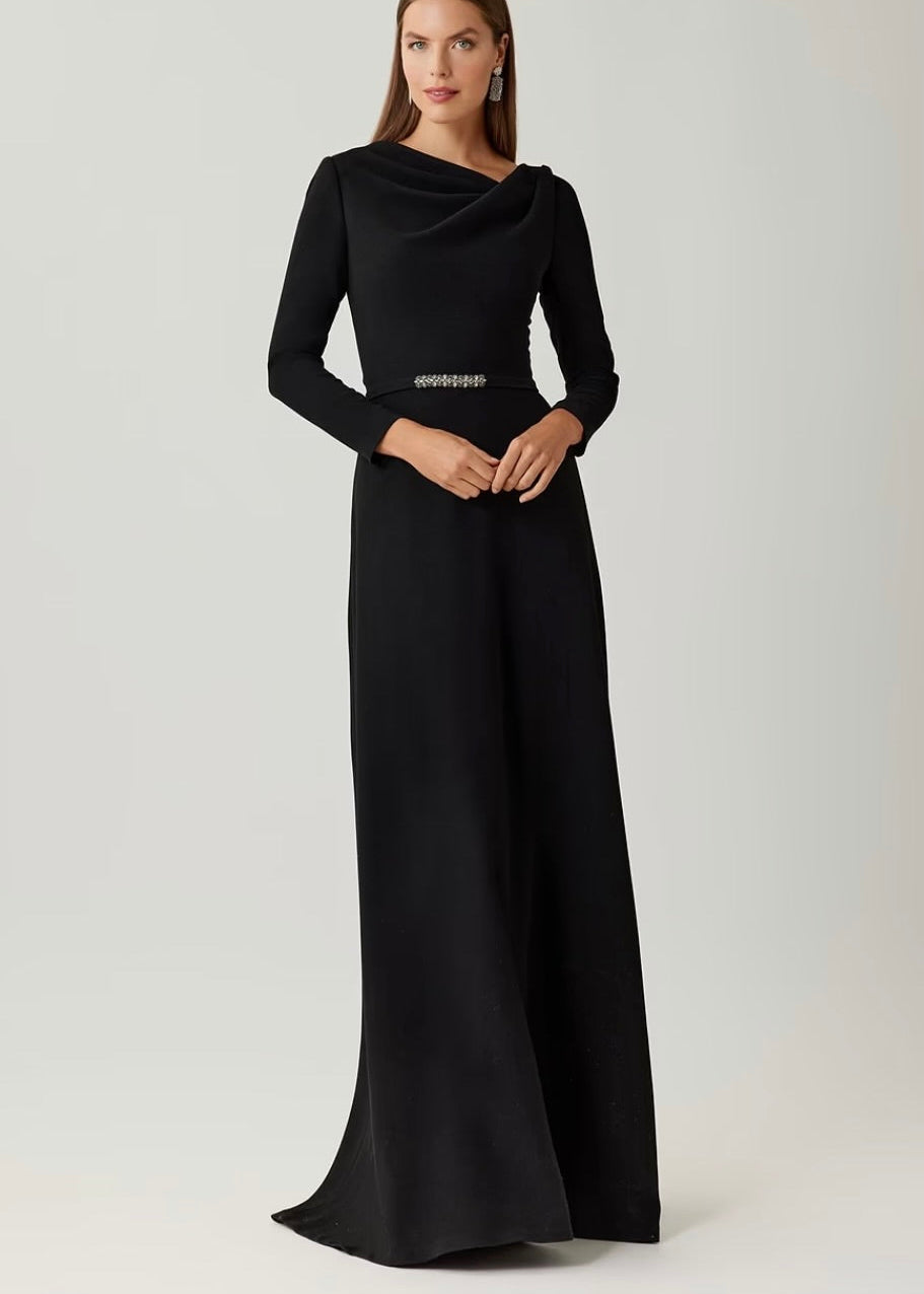 Crepe Drape Neck A Line Gown