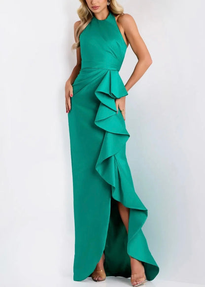 Cascading Ruffle Halter Evening Gown