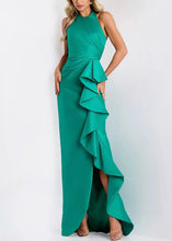 Load image into Gallery viewer, Cascading Ruffle Halter Evening Gown