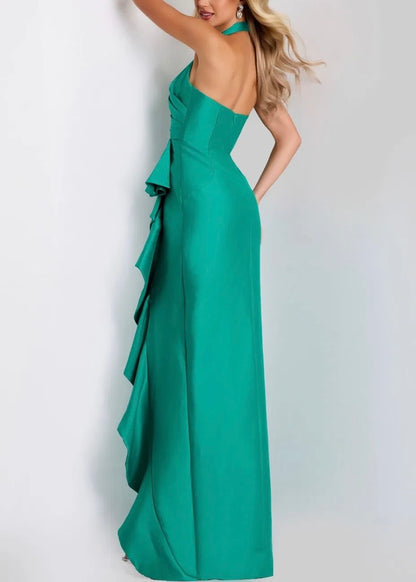 Cascading Ruffle Halter Evening Gown