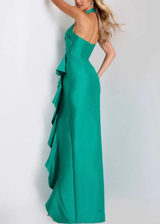 Cascading Ruffle Halter Evening Gown