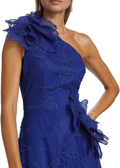 Embroidered Tulle One Shoulder Gown