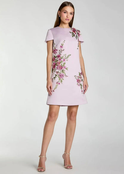 Embroidered Satin Mini Dress