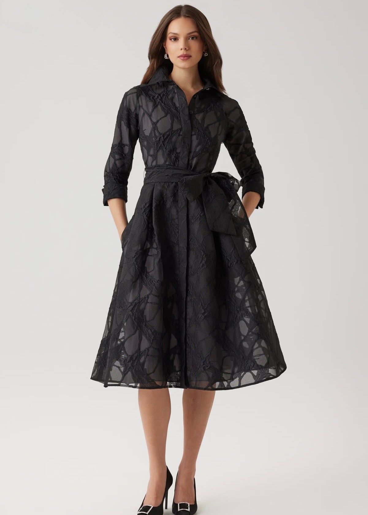 Organza Web Pattern Shirt Dress