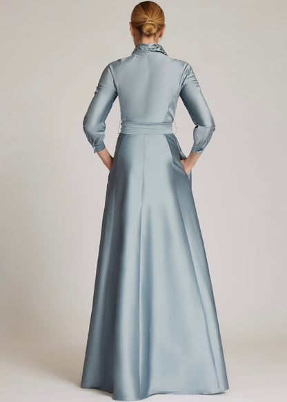 Taffeta Shirt Dress with Eyelet Sleeve