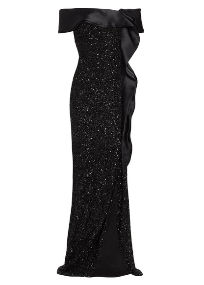 Sequin Organza Ruffle Gown
