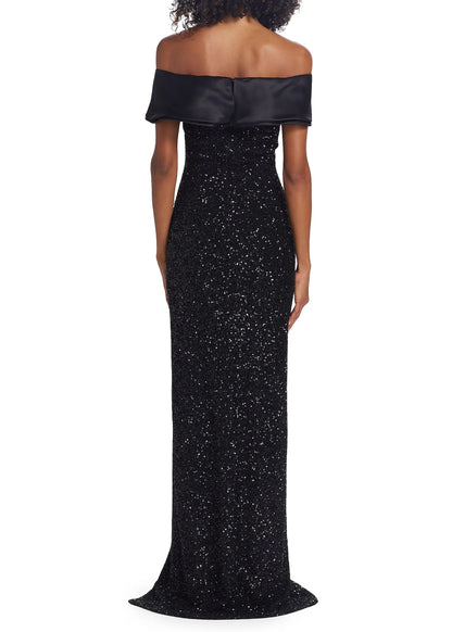 Sequin Organza Ruffle Gown