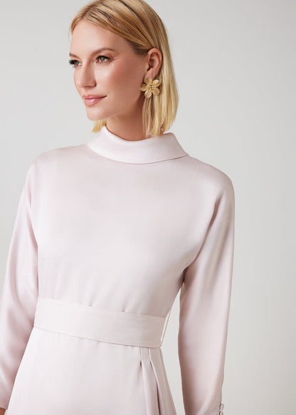 Crepe Back Satin Mock Neck Gown